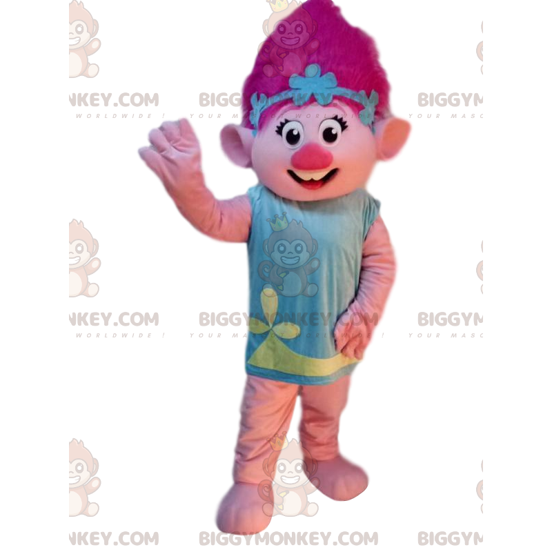 BIGGYMONKEY™ costume mascotte di troll con i capelli rosa