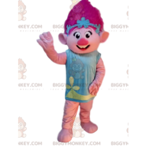 BIGGYMONKEY™ costume mascotte di troll con i capelli rosa