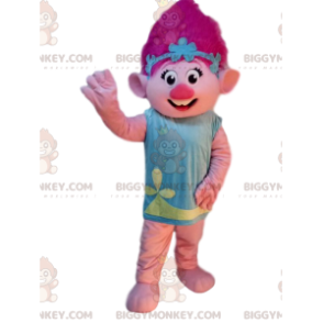 BIGGYMONKEY™ mascottekostuum van trol met roze haar, beroemd
