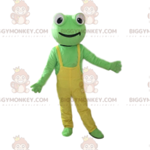 BIGGYMONKEY™ Green Frog Maskottchenkostüm mit gelben Overalls -