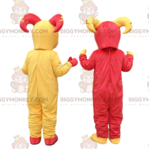 2 BIGGYMONKEY™s mascot red and yellow goats, goat costumes –