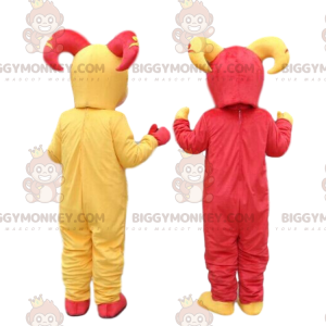 2 capre rosse e gialle mascotte di BIGGYMONKEY™, costumi da