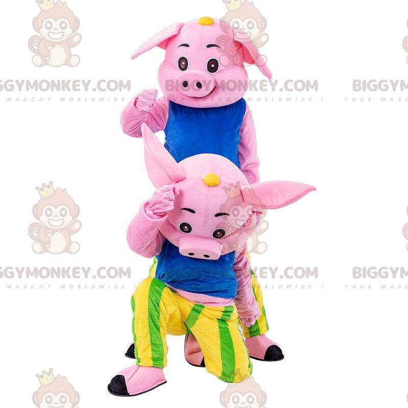 2 BIGGYMONKEY™s mascot pink pigs, colorful pig costumes –