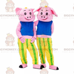 2 BIGGYMONKEY™s mascot pink pigs, colorful pig costumes –