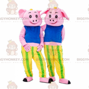2 różowe świnki maskotki BIGGYMONKEY™, kolorowe kostiumy świni