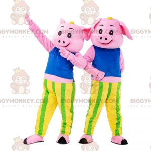 2 BIGGYMONKEY™s mascot pink pigs, colorful pig costumes -