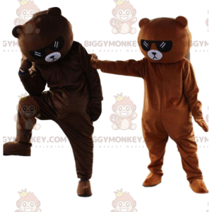 2 BIGGYMONKEY's mascotte bruine teddyberen met zonnebril -