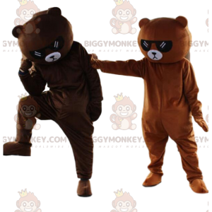 2 BIGGYMONKEY™s brune maskotbamser med solbriller -