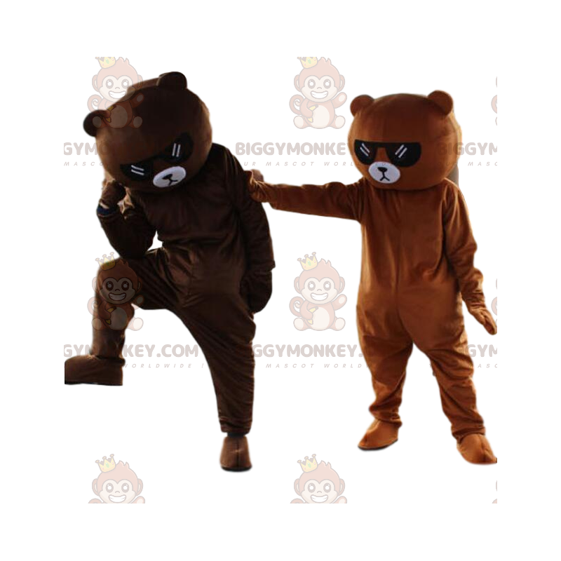 2 BIGGYMONKEY's mascotte bruine teddyberen met zonnebril -