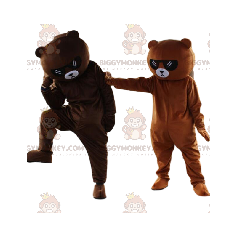 2 BIGGYMONKEY™s mascot brown teddy bears with sunglasses -