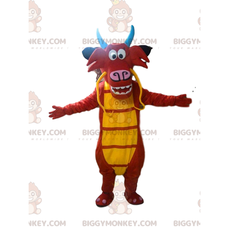 BIGGYMONKEY™ mascot costume of Mushu, the famous red and yellow