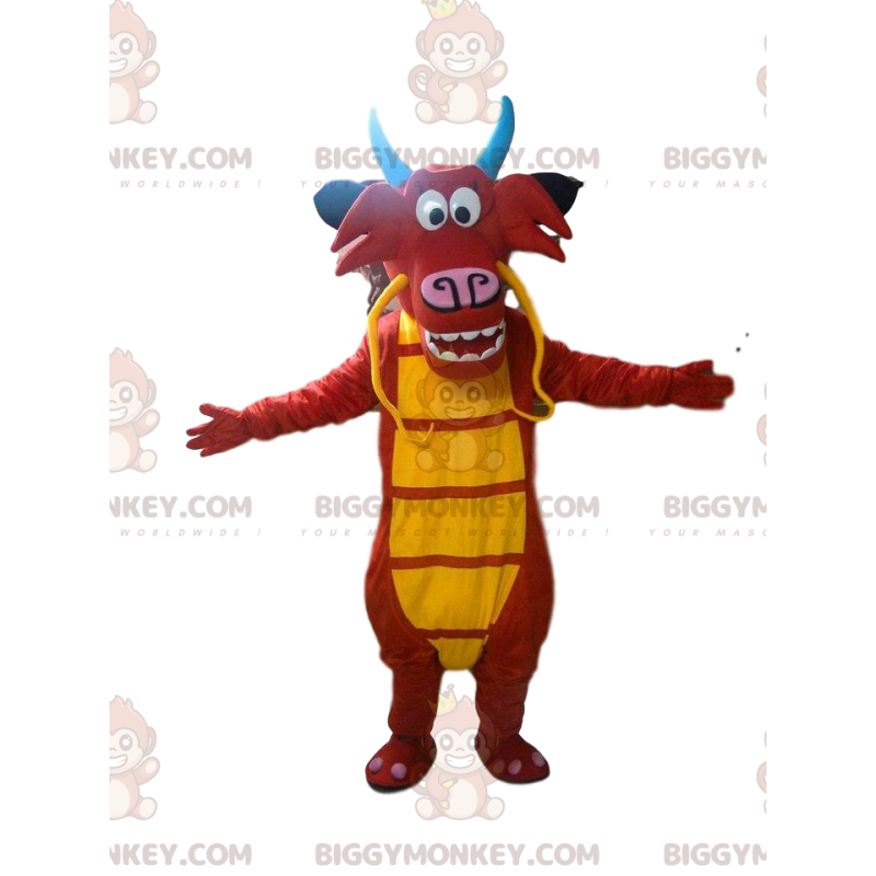 Kostým maskota BIGGYMONKEY™ Mushu, slavného červenožlutého