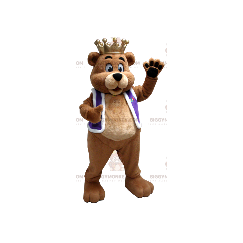 Brun björn BIGGYMONKEY™ maskotdräkt klädd som en kung -