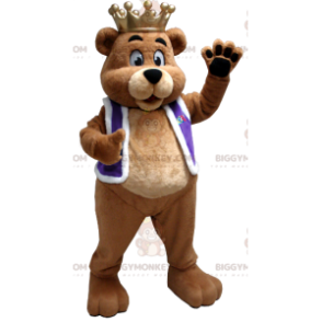 Traje de mascote de urso pardo BIGGYMONKEY™ vestido como um rei