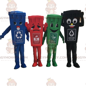 4 lixeiras coloridas de mascote do BIGGYMONKEY™, fantasias de