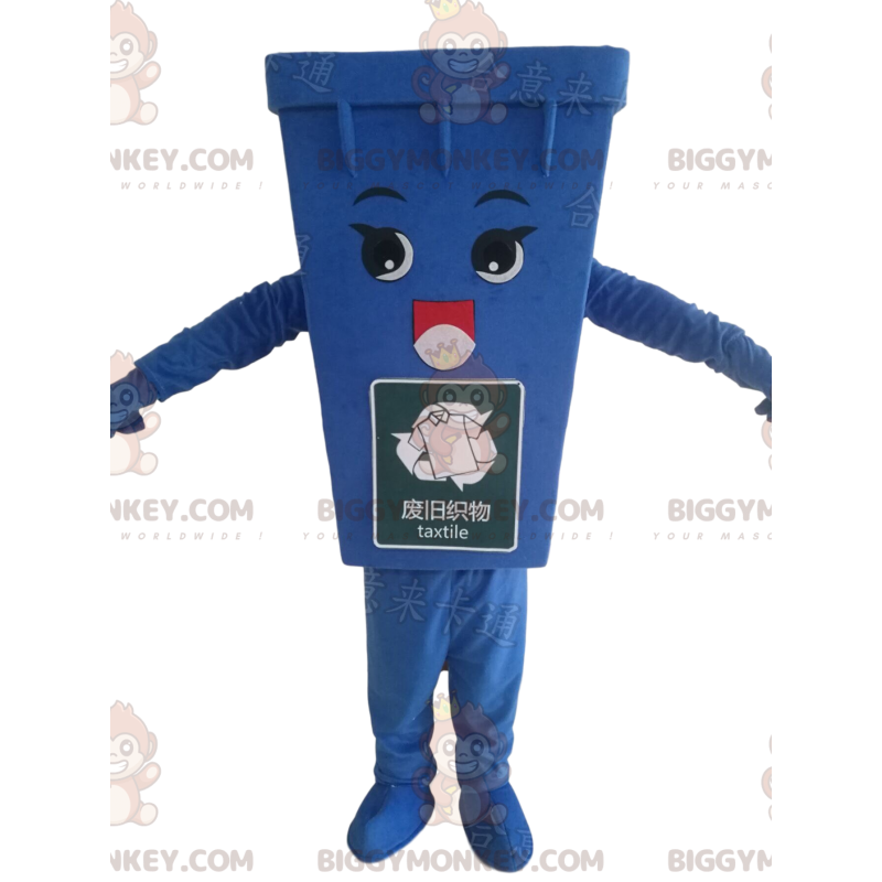 Blauer Müllcontainer BIGGYMONKEY™ Maskottchen-Kostüm, Blauer