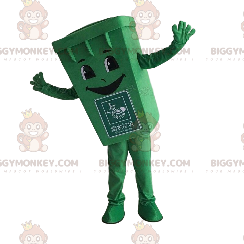 Kostium maskotki BIGGYMONKEY™ Green Bin, kostium na śmietnik -