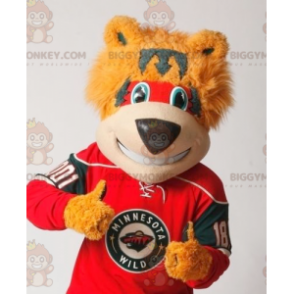 Costume de mascotte BIGGYMONKEY™ d'ours orange rouge et gris -