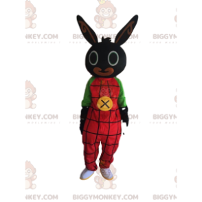 BIGGYMONKEY™ maskotkostume af sort kanin med røde heldragter