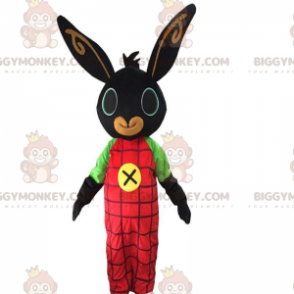 BIGGYMONKEY™ mascot costume of black rabbit with red overalls