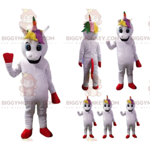 Traje de mascote de unicórnio branco BIGGYMONKEY™ com juba de