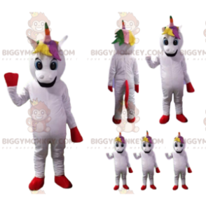 White Unicorn BIGGYMONKEY™ Mascot Costume with Rainbow Mane -