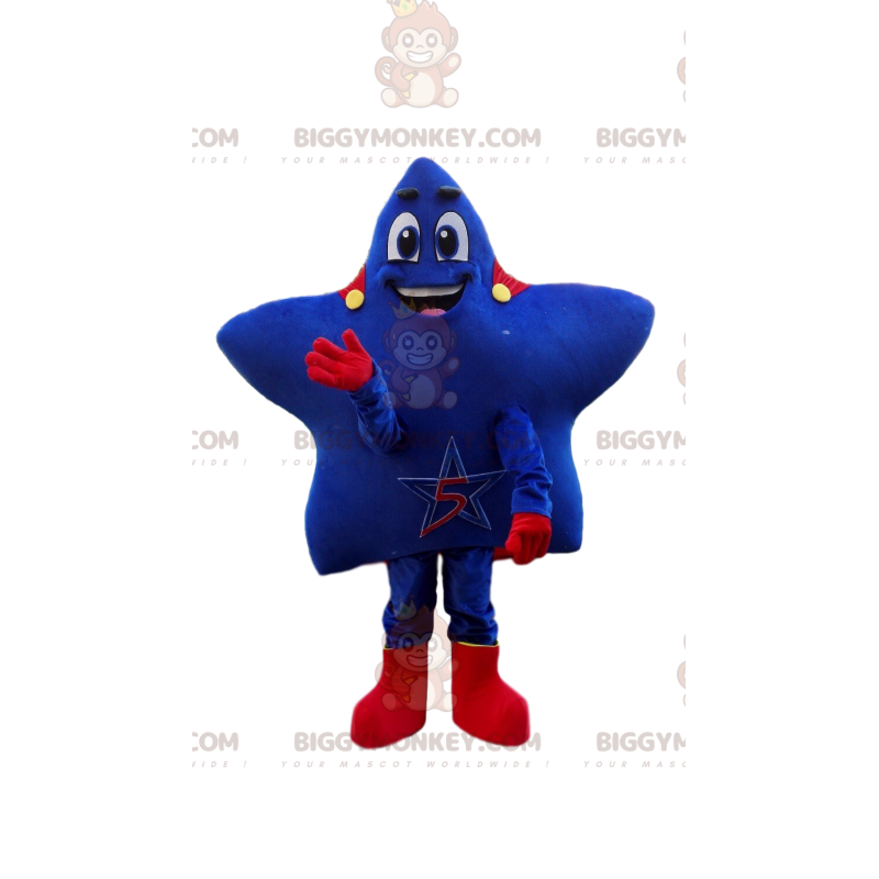 Blauer Stern BIGGYMONKEY™ Maskottchenkostüm mit rotem Umhang