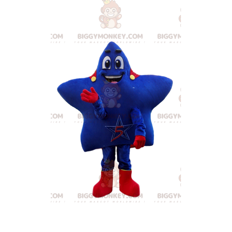 Blauwe ster BIGGYMONKEY™-mascottekostuum met rode cape