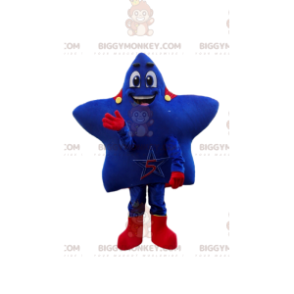 Blauer Stern BIGGYMONKEY™ Maskottchenkostüm mit rotem Umhang