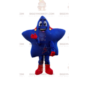 Blauwe ster BIGGYMONKEY™-mascottekostuum met rode cape