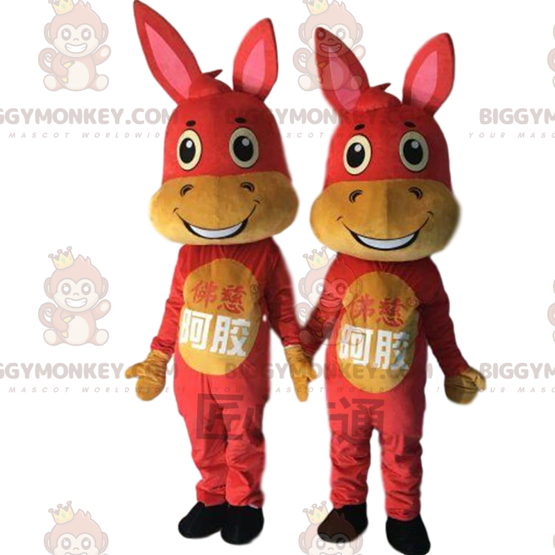 burros vermelhos e amarelos mascote do BIGGYMONKEY™, fantasias