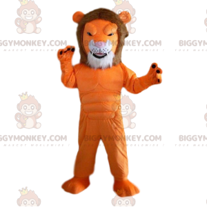 Kostým maskota oranžového lva BIGGYMONKEY™, velmi svalnatý
