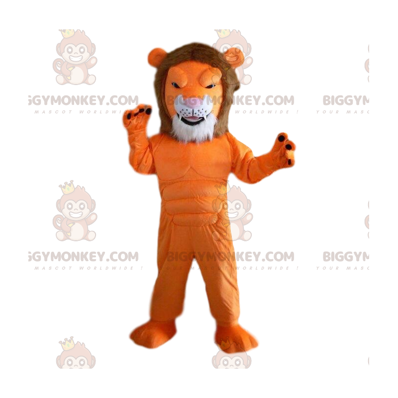 Orange Lion BIGGYMONKEY™ maskotkostume, meget muskuløst