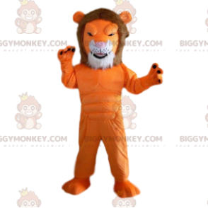 Orange Lion BIGGYMONKEY™ Mascot Costume, Very Muscular, Muscle