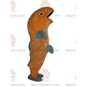 Traje de mascote BIGGYMONKEY™ de peixe laranja e azul, traje de