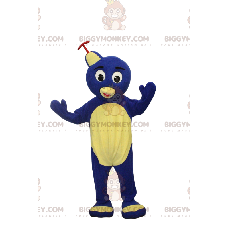 BIGGYMONKEY™ costume da mascotte di uccello giallo e blu con