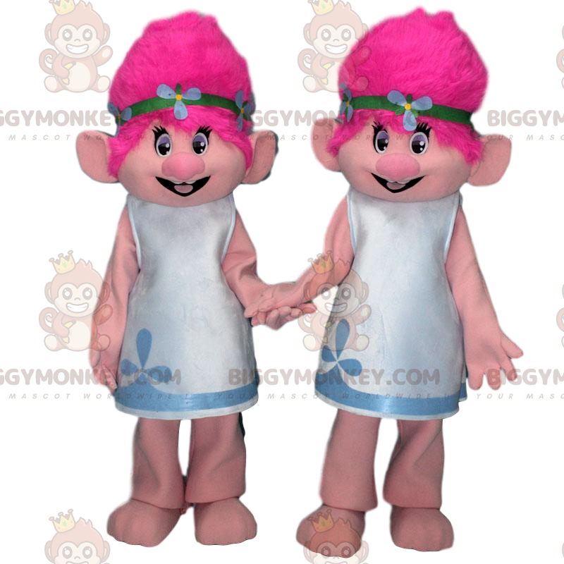 Duo de mascottes BIGGYMONKEY™ de trolls avec les cheveux roses