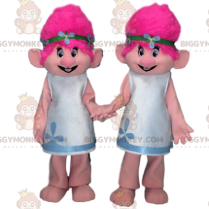 2 mascotte dei troll BIGGYMONKEY™s con capelli rosa, costumi da