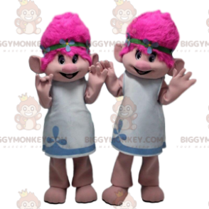 2 mascotte dei troll BIGGYMONKEY™s con capelli rosa, costumi da