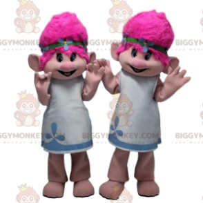 Duo de mascottes BIGGYMONKEY™ de trolls avec les cheveux roses