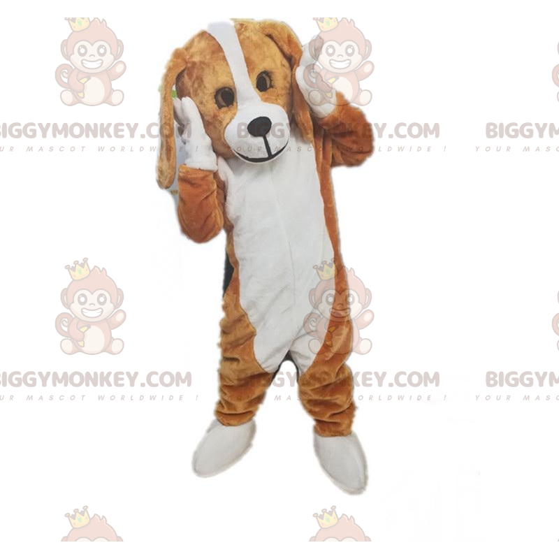 Kostium maskotki brązowo-biały pies BIGGYMONKEY™, dwukolorowy