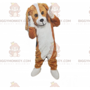 Braun-weißer Hund BIGGYMONKEY™ Maskottchen-Kostüm, zweifarbiges