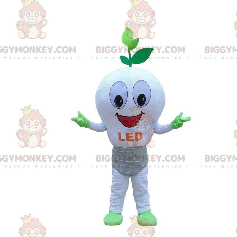 Costume de mascotte BIGGYMONKEY™ d'ampoule LED blanche, costume
