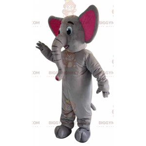 Traje de mascote BIGGYMONKEY™ cinza e elefante rosa com grande