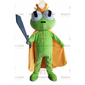 Traje de mascote de sapo verde BIGGYMONKEY™ com capa amarela e