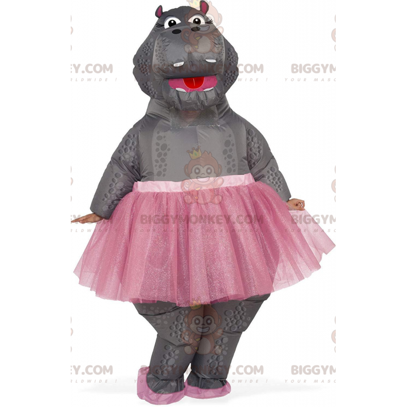 BIGGYMONKEY™ mascottekostuum opblaasbare nijlpaard in tutu