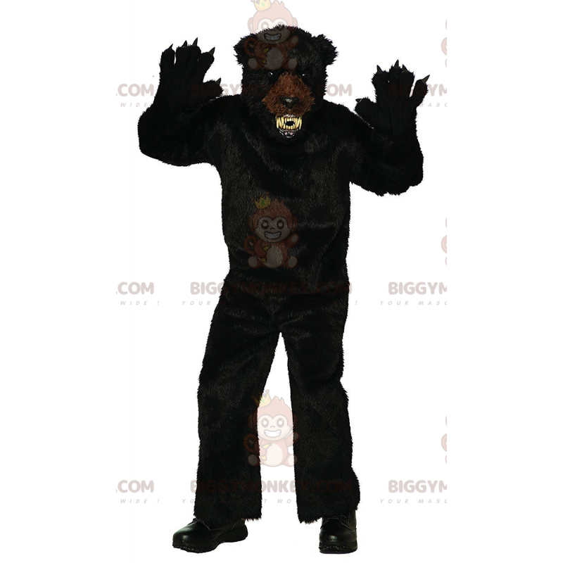 Fierce Black Bear BIGGYMONKEY™ maskotdräkt, läskig hårig