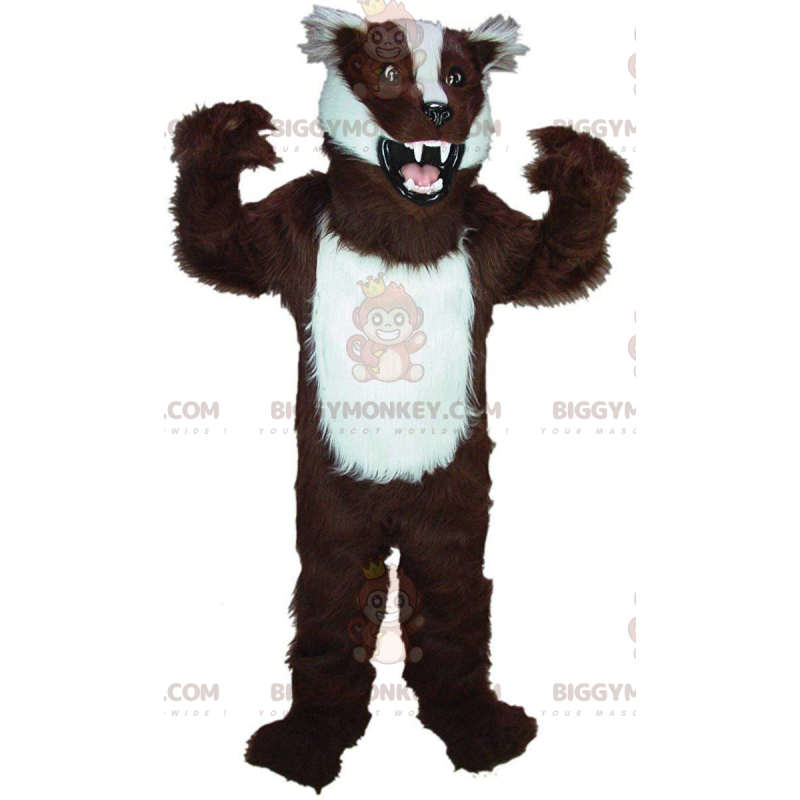 Traje de mascote BIGGYMONKEY™ texugo marrom e branco, fantasia