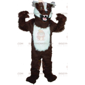 Costume de mascotte BIGGYMONKEY™ de blaireau marron et blanc