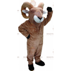 BIGGYMONKEY™ Goat Mascot Costume, Brown Ram with Big Horns –